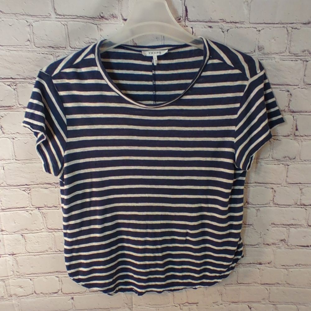 Frame Classic Striped Linen Scoop Top L